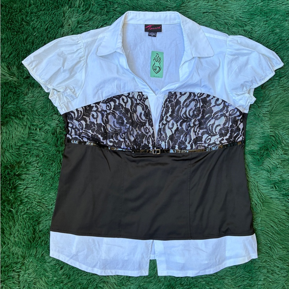 Vintage y2k Torrid 2X Layered Corset Short Puff Sleeve Blouse NWT